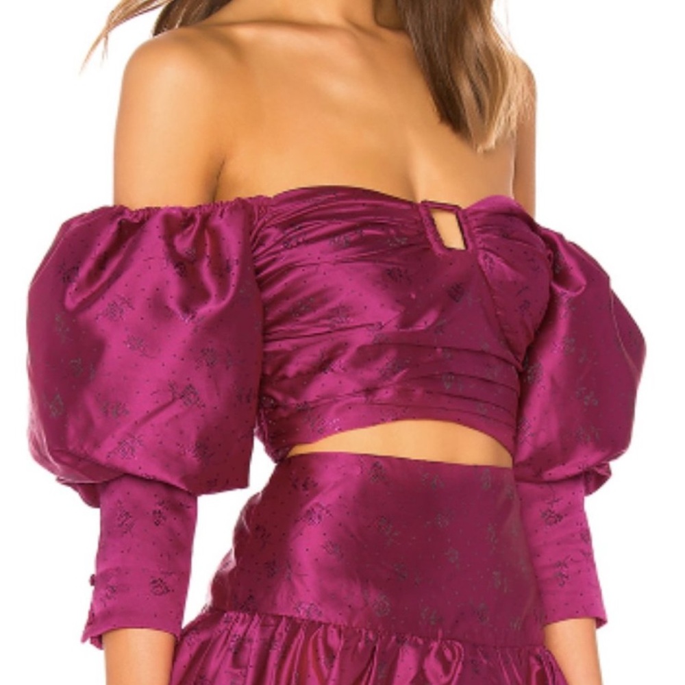 Majorelle x Revolve Charleston Off Shoulder Puff Sleeve Embroidered Top